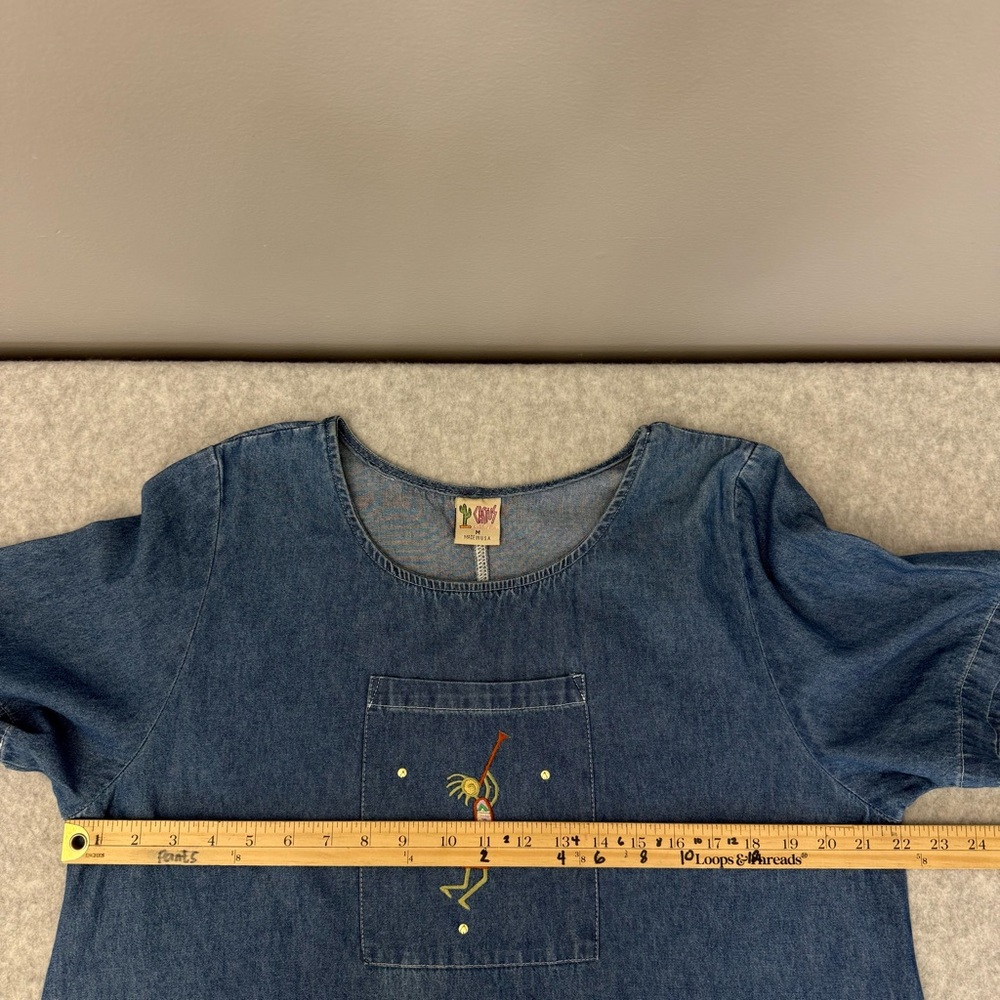 Vintage  CACTUS CALIFORNIA Cottagecore Embroidered Peasant Denim Dress size M - Picture 13 of 15